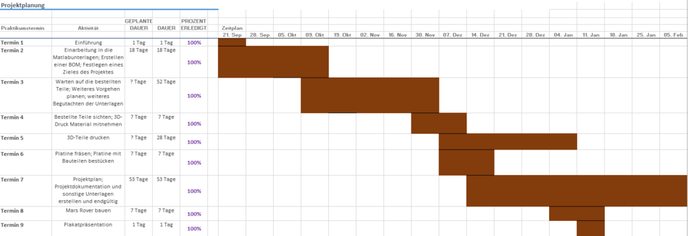 Projektplan als Ganttchart in Excel erstellt