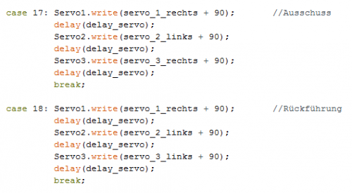 Abb. 34: Arduinosoftwareausschnitt: Servos stellen